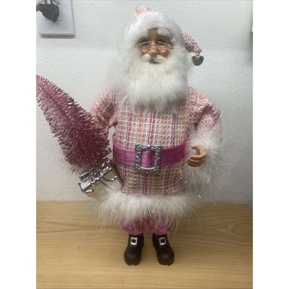 Karen Didion Pink Santa NEW Tweed Christmas Tree Whimsical Decor